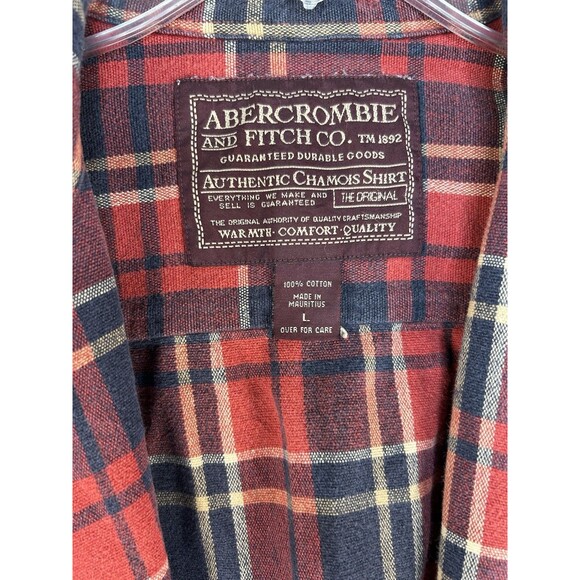VTG Abercrombie & Fitch Shirt L Red Plaid Chamois Flannel 90s Y2K Distressed - Picture 10 of 10